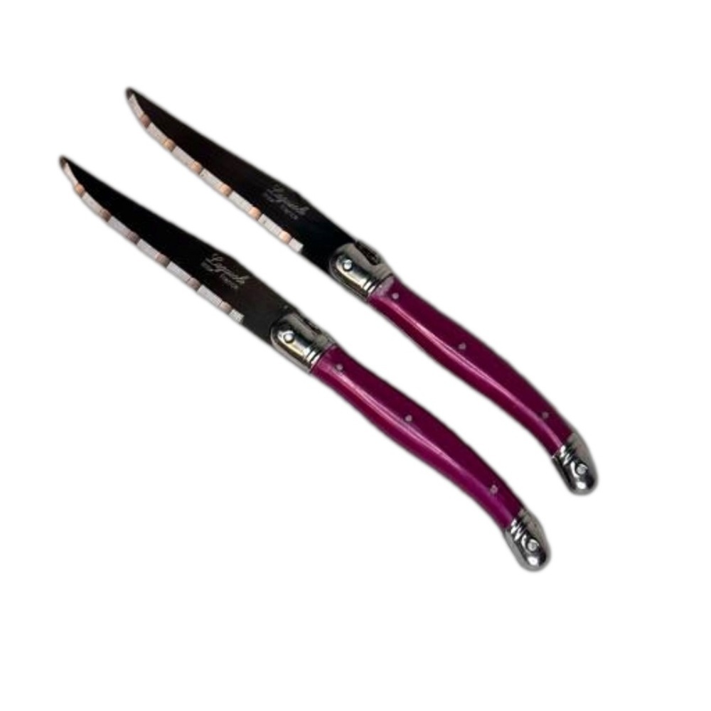 Vintage Laguiole Steak Knives Bee Emblem  Inox France Pink Handle Set of 2 Read